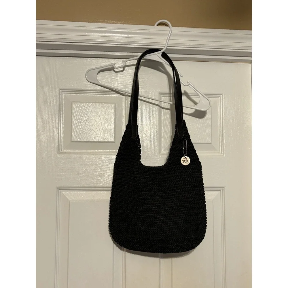 The SAK Bag Black Shoulder Bag Crochet Knit Purse Woven Hobo Handbag